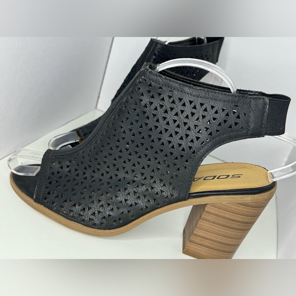 Soda Black Perforated Peep-Toe Slingback Booties